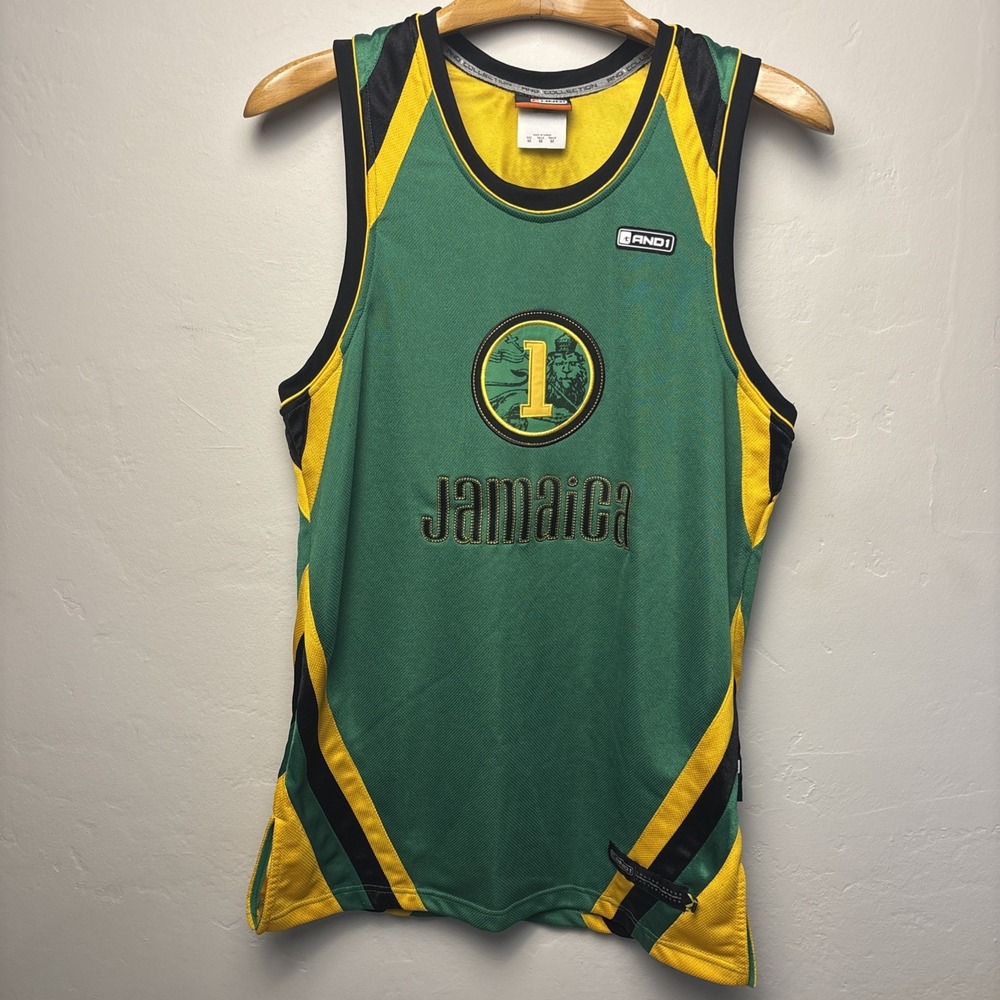 Green And1 Jamaica Lion Stitched Vintage Y2k Basketball Jersey Men's Size Medium